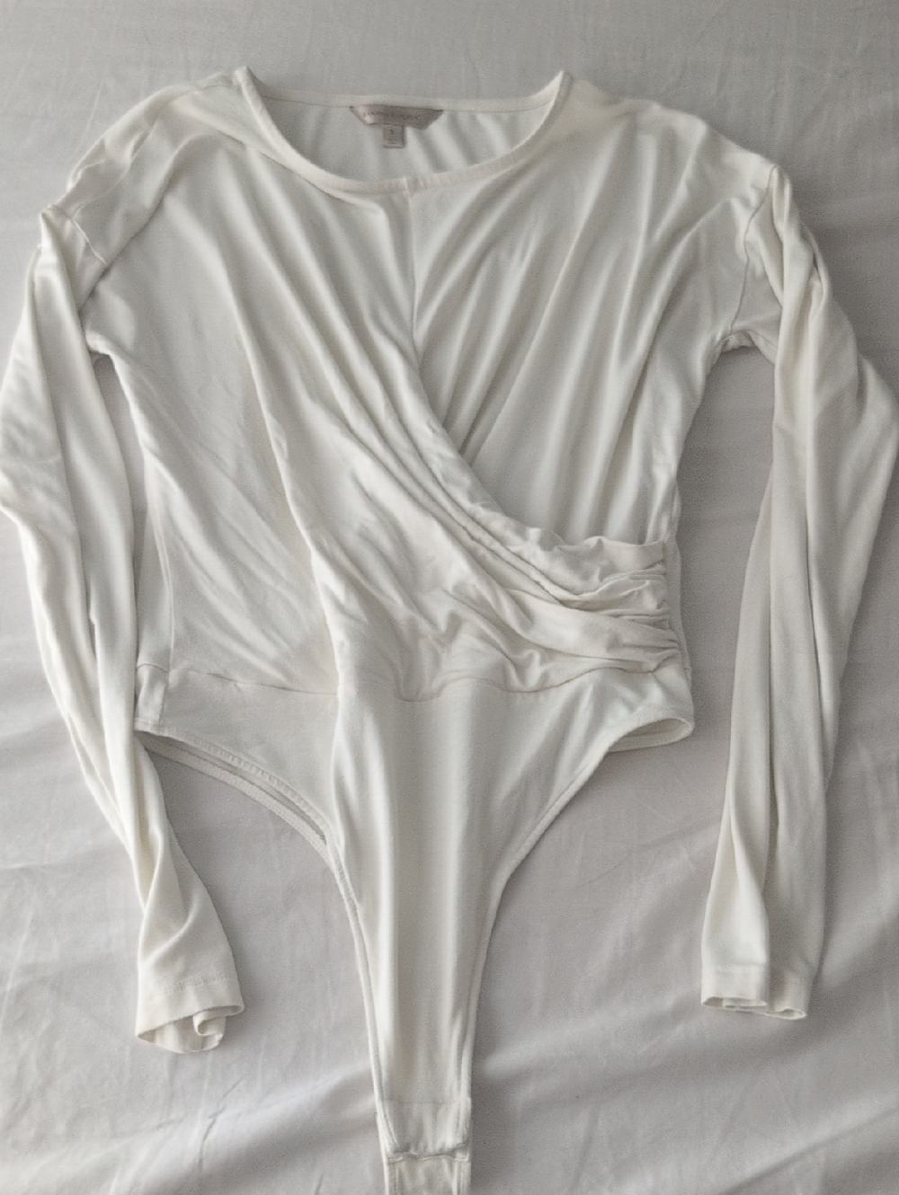 Banana Republic Cream Long-Sleeve Wrap-Front Bodysuit